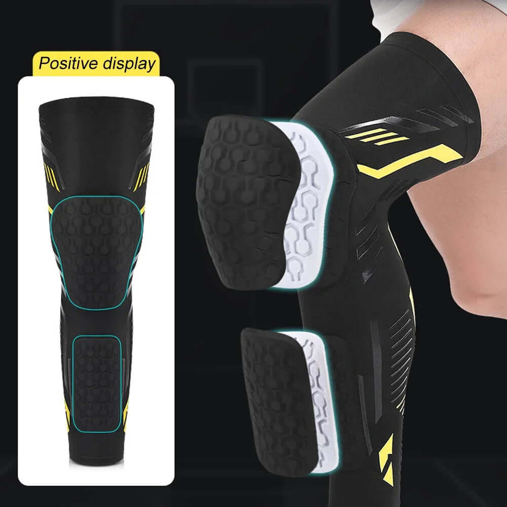 Padded Compression Leg Sleeve – Knee & Shin Protection for Sports & Training displaying integrated padding for impact protection.