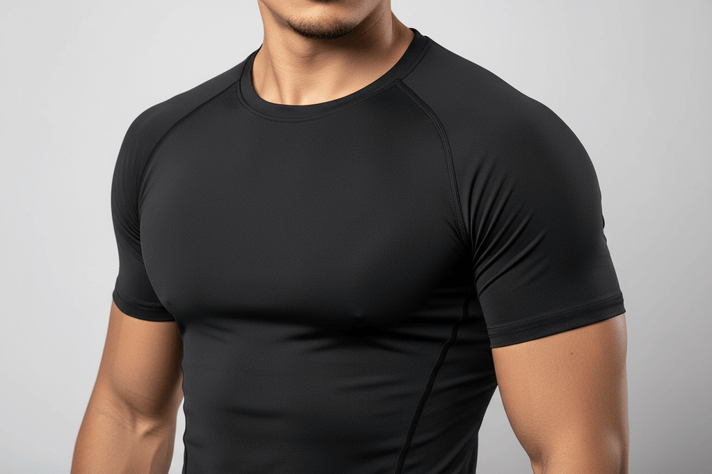 Men's quick-dry performance training compression shirt – Stretch Compression Tee for Running & HIIT in black color.