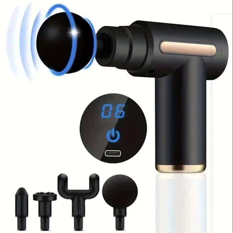 Deep Tissue Percussion Massage Gun-30-Speed Muscle Recovery. Displaying the smaller version,with digital display and customizable attachments