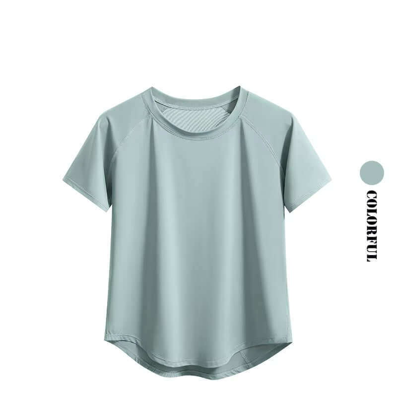Display of a Light Green Women's quick-dry yoga gym t-shirt – Breathable Short Sleeve Workout Top 