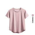 Display of a Light Pink Women's quick-dry yoga gym t-shirt – Breathable Short Sleeve Workout Top 