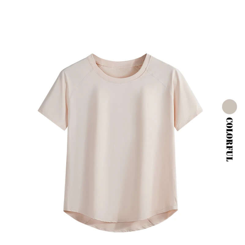 Display of a very Light soft Pink Women's quick-dry yoga gym t-shirt – Breathable Short Sleeve Workout Top