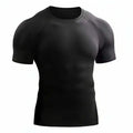 Men's quick-dry performance training compression shirt – Stretch Compression Tee for Running & HIIT display of the black color.