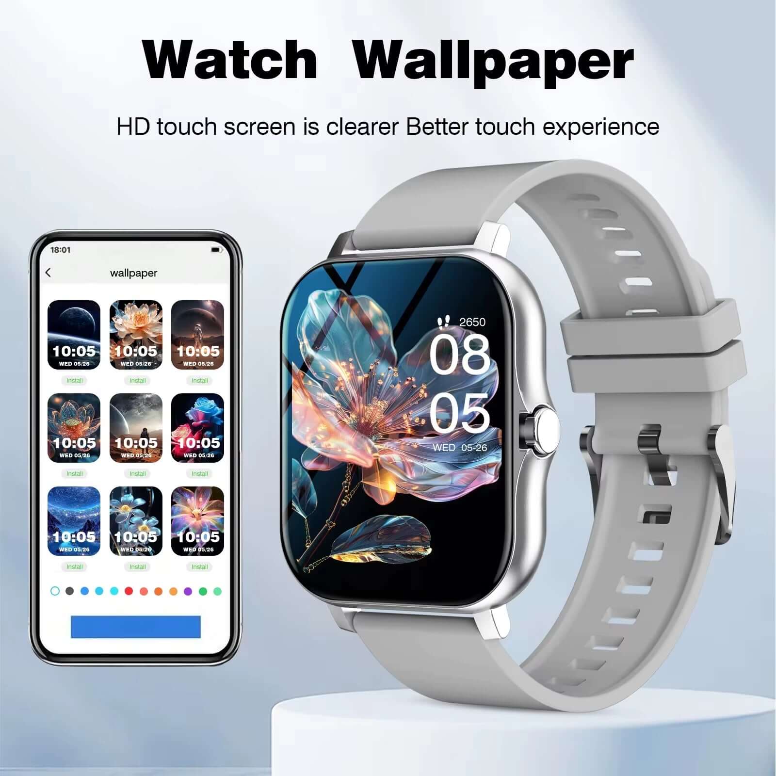 Fitness Smartwatch – Bluetooth Calling, Full Touch Screen, Multi-Sport Tracking with HD touch screen and wallpaper options.