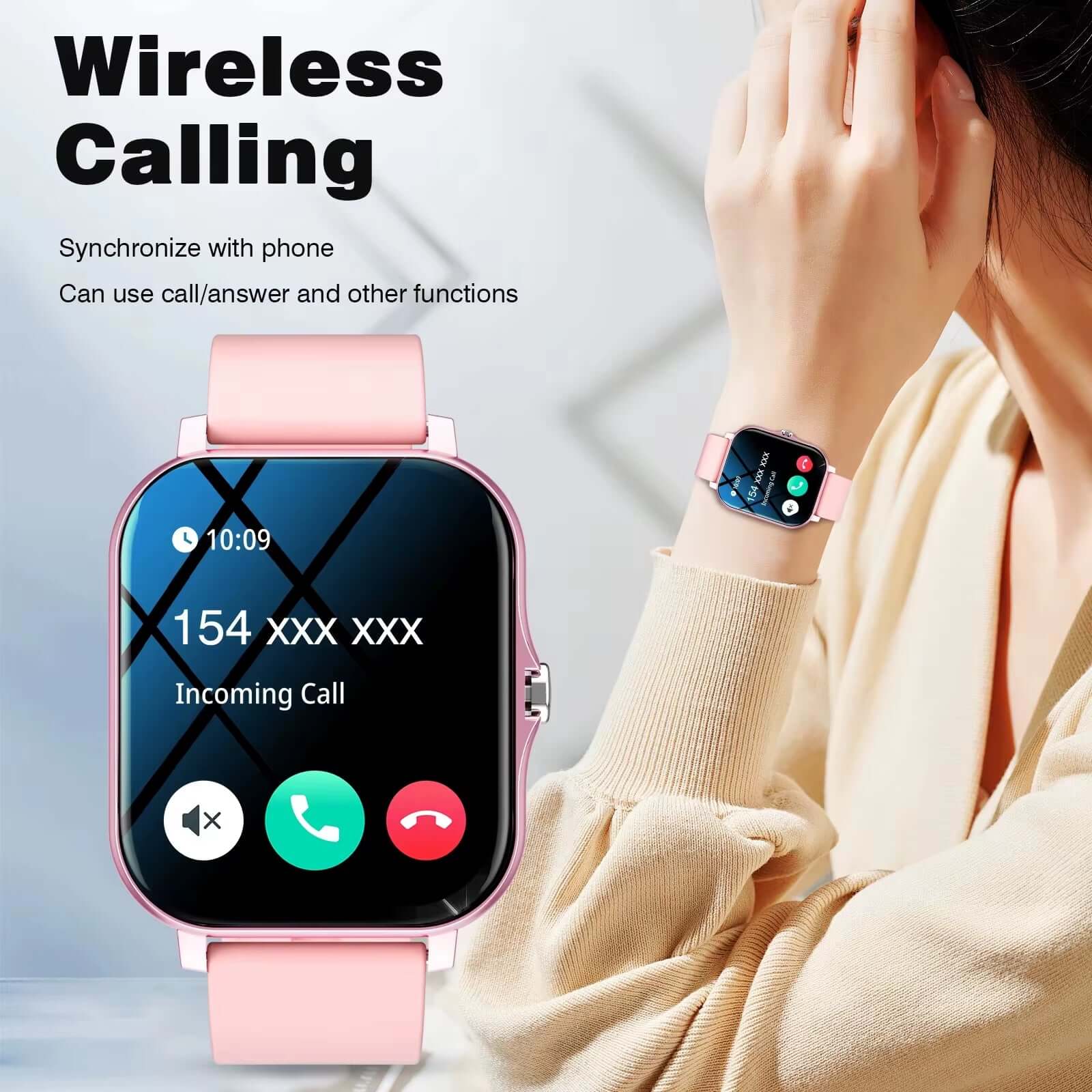 Fitness Smartwatch – Bluetooth Calling, Full Touch Screen, Multi-Sport Tracking - showing wireless call feature.