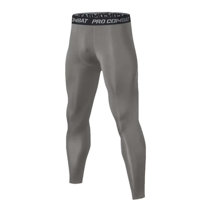 Men's Recovery Compression Tights – Quick-Dry Running Tights & Workout Leggings in grey color with waistband.