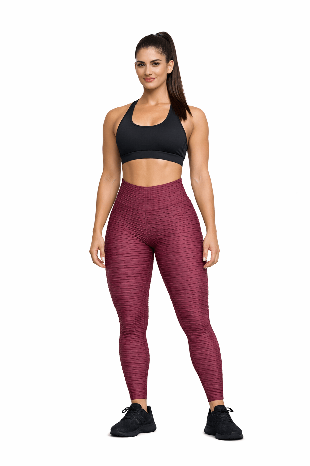 Women's Seamless Bubble Leggings – High-Waist Gym & Yoga Leggings in burgundy with textured design