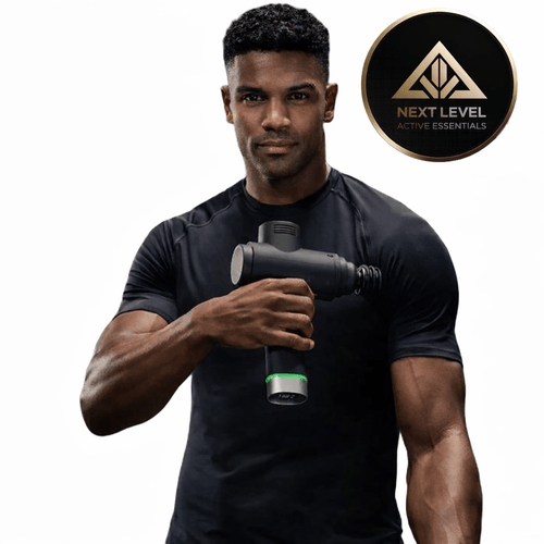 Professional Deep Tissue Percussion Massage Gun-30-Speed Muscle Recovery in use by an athletic man.