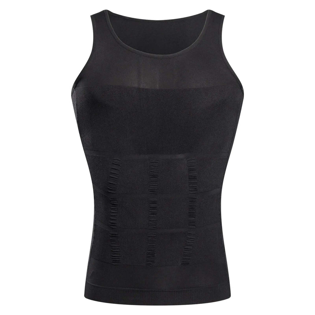 Men’s Slimming Compression Vest Black Compression Vest   with textured design on a white background