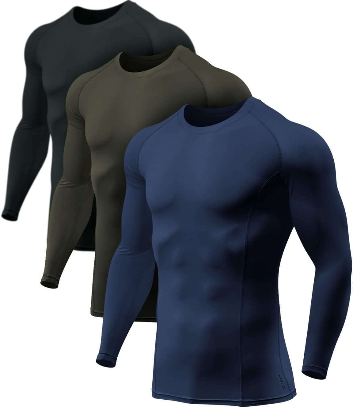 Men's upf 50 long sleeve compression rash guard – Water Sports & Athletic Base Layer Shirt in three colors.