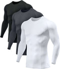 Men's upf 50 long sleeve compression rash guard – Water Sports & Athletic Base Layer Shirt in black, gray, and white.