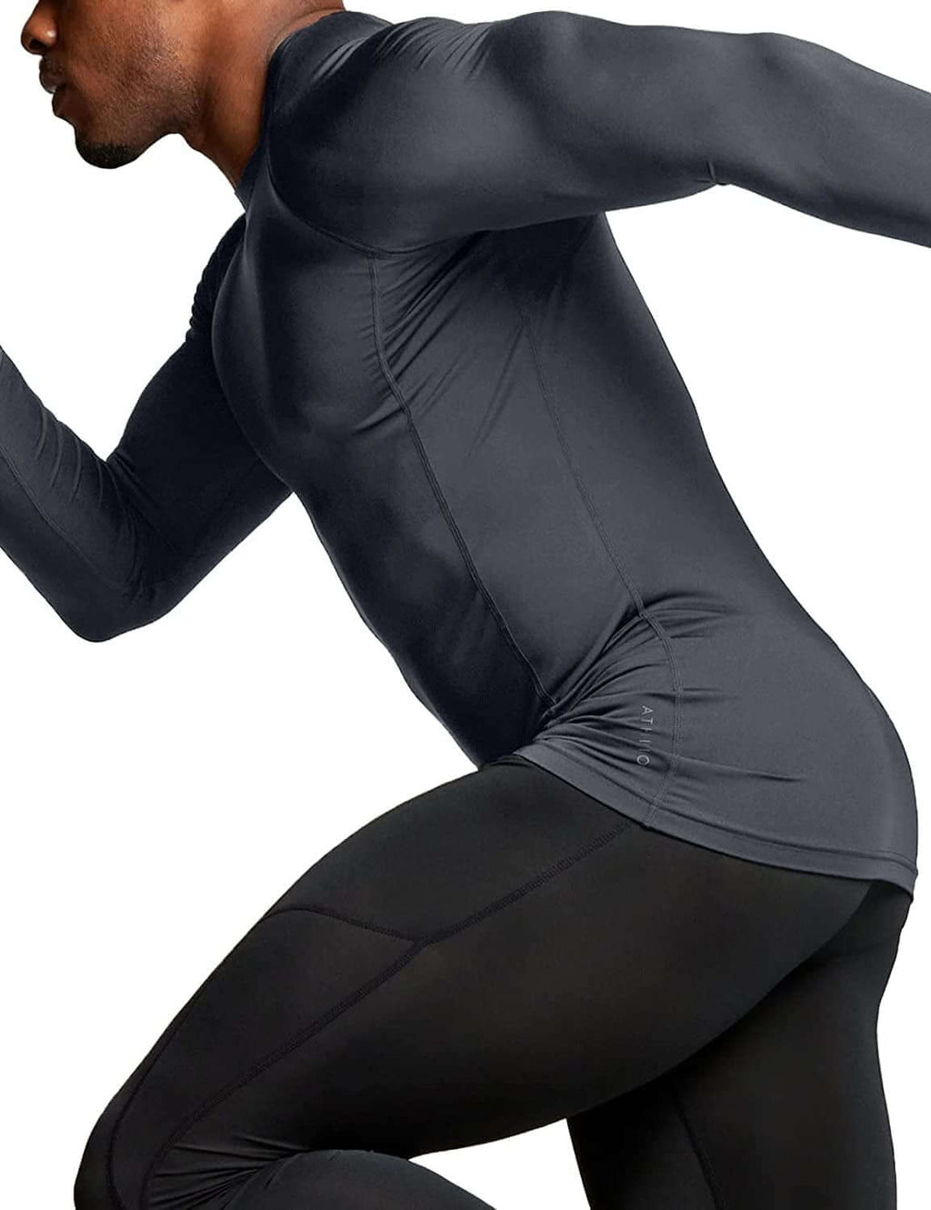Men's upf 50 long sleeve compression rash guard– Water Sports & Athletic Base Layer Shirt in action during a run.