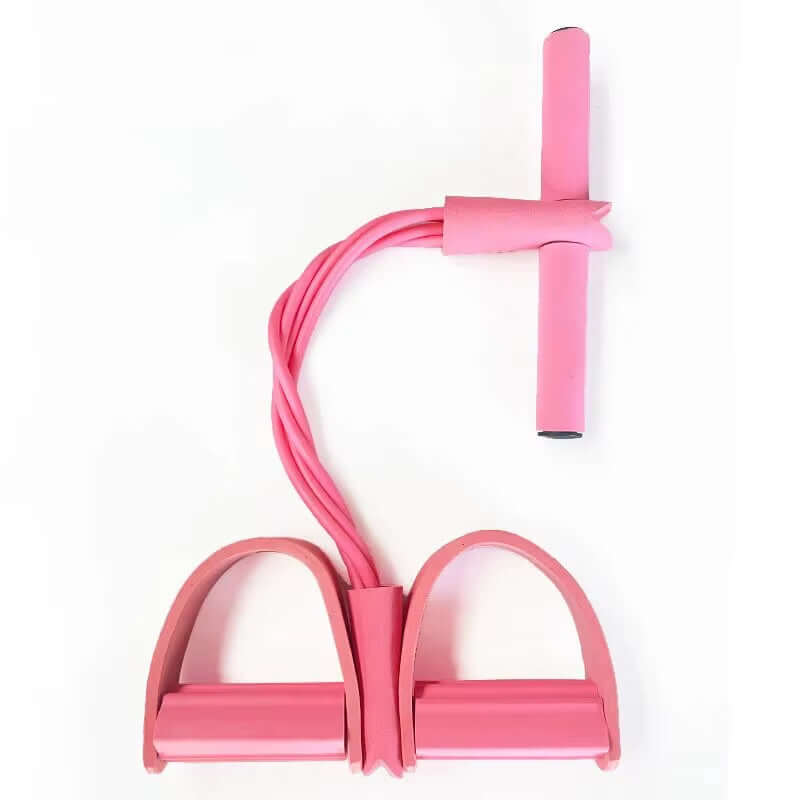 4-Tube Pedal Resistance Band Trainer for effective full-body workouts at home or on the go. Pink Model