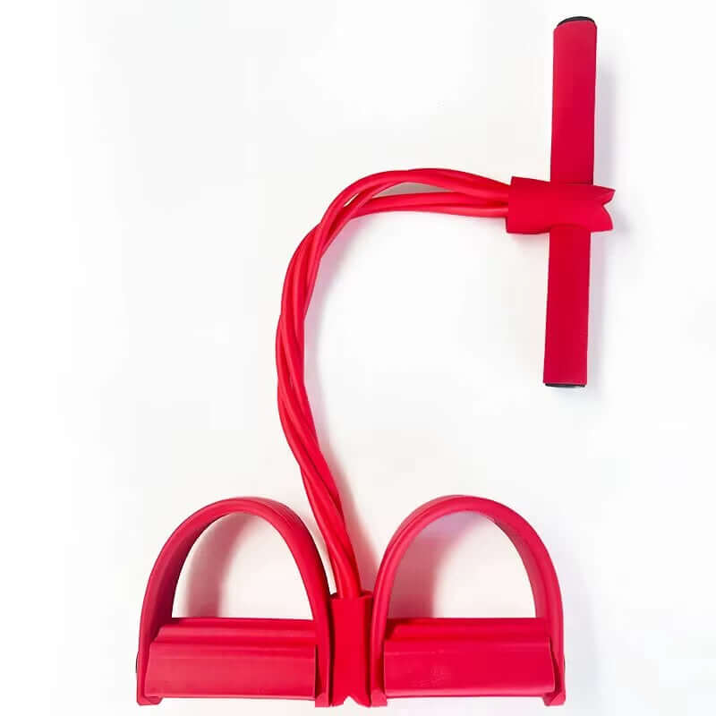 4-Tube Pedal Resistance Band Trainer for versatile full-body workouts in a compact design. Red model