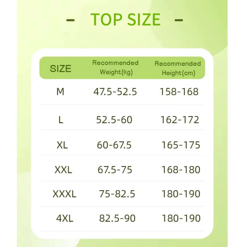 Size chart for Women's quick-dry yoga gym t-shirt – Breathable Short Sleeve Workout Top, showing recommended weights and heights.