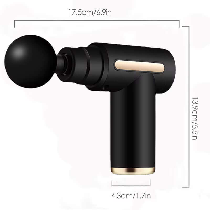 Deep Tissue Percussion Massage Gun-30-Speed Muscle Recovery. Displaying the smaller version, showing  dimensions and design details.