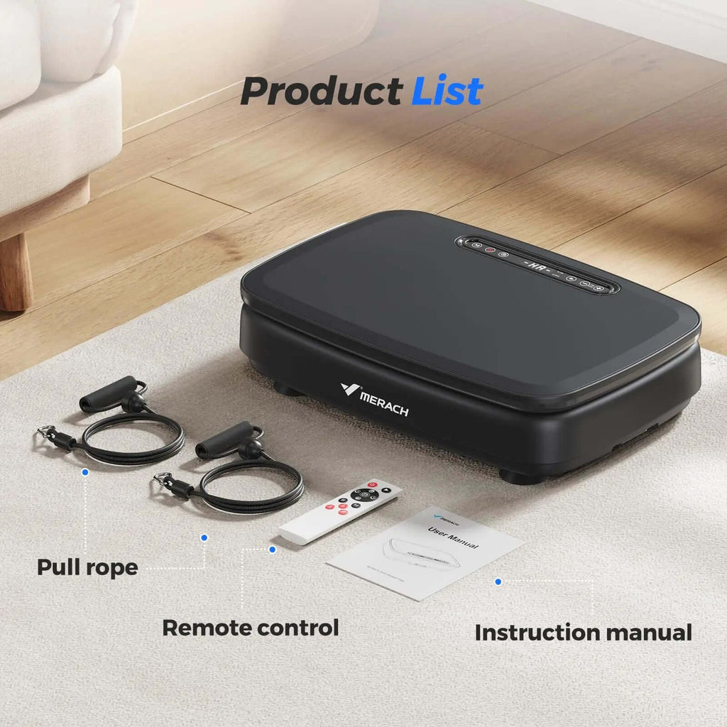 Vibration Plate Exercise Machine – Full-Body Fitness Platform with Resistance Bands including remote and accessories.