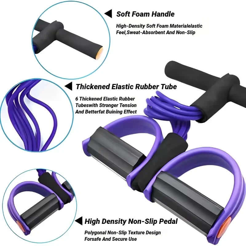 4-Tube Pedal Resistance Band Trainer featuring soft foam handles and thickened elastic rubber tubes for effective workouts.
