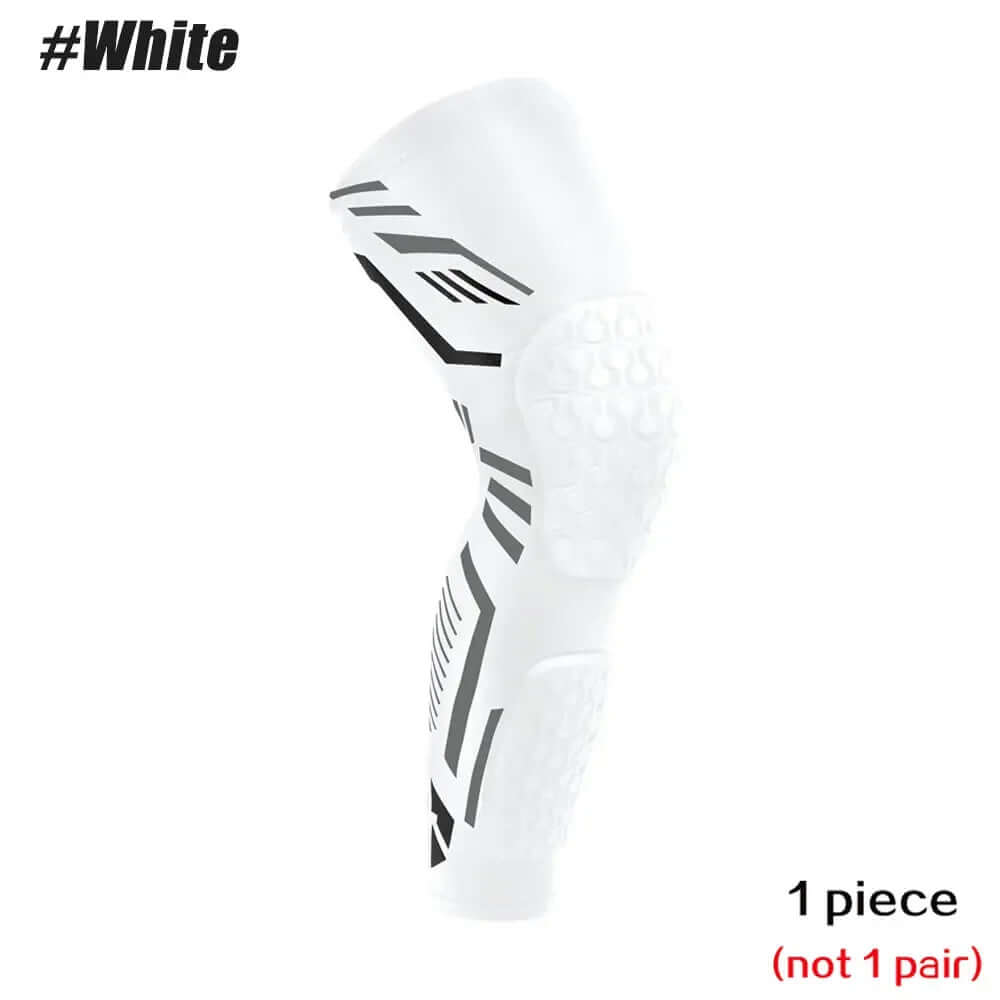 Padded Compression Leg Sleeve – Knee & Shin Protection for Sports & Training in white color, featuring integrated padding and support.
