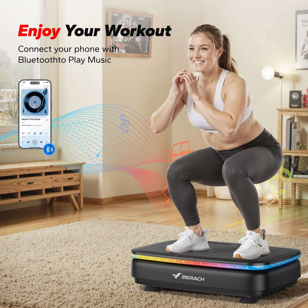 Vibration Plate Exercise Machine – Full-Body Fitness Platform with Resistance Bands in use during a workout.
