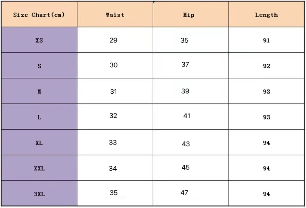 Size chart for Women's Seamless Bubble Leggings – High-Waist Gym & Yoga Leggings showing measurements for XS to 3XL.