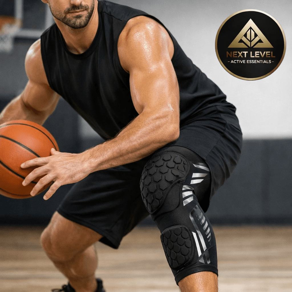 Padded Compression Leg Sleeve – Knee & Shin Protection for Sports & Training worn by athlete during basketball practice.
