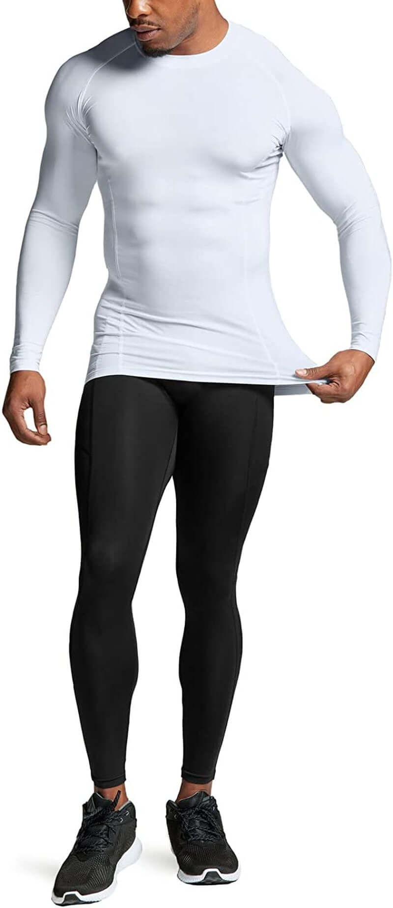  Men's upf 50 long sleeve compression rash guard– Water Sports & Athletic Base Layer Shirt model showcasing outdoor training gear.