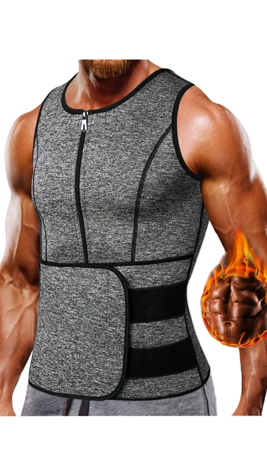 Neoprene Men's Shapers Sweat Vest for Men worn by a muscular man, designed for effective sweating during workouts.