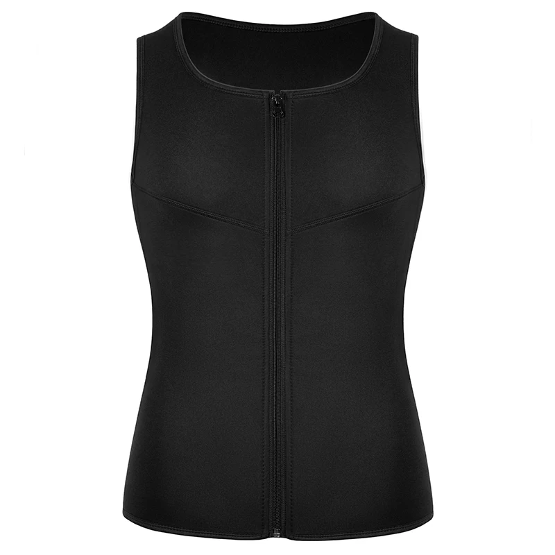 Neoprene Men's Shapers Sweat Vest for Men front view showcasing the zipper design and sleek black material.