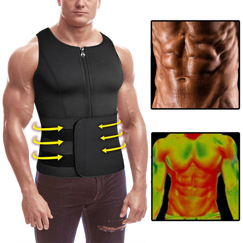 Neoprene Men's Shapers Sweat Vest for Men enhances workouts with sauna effect, featuring a zipper and adjustable fit.