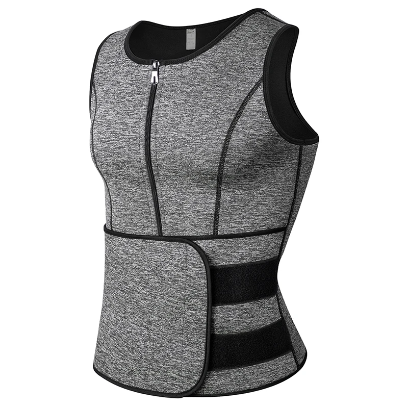 Neoprene Men's Shapers Sweat Vest for Men in gray with zipper and adjustable straps for enhanced workout.