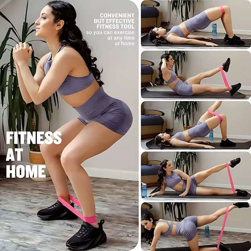 Non-Slip Fabric Glute Resistance Band for Glutes, Hips & Legs in use at home for glute and leg exercises.