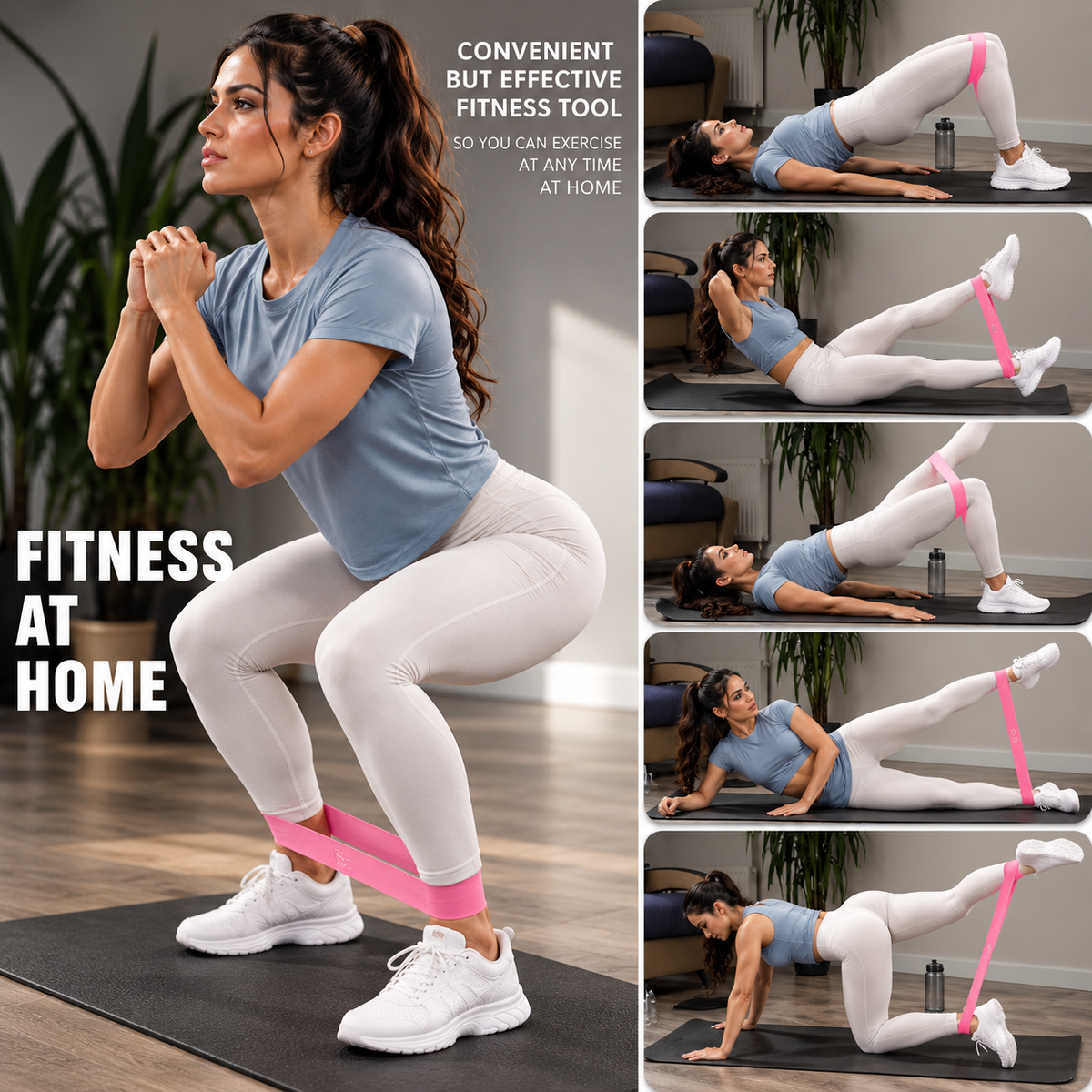 Non-Slip Fabric Glute Resistance Band set in action for effective home workouts, featuring resistance exercises for glutes and legs.