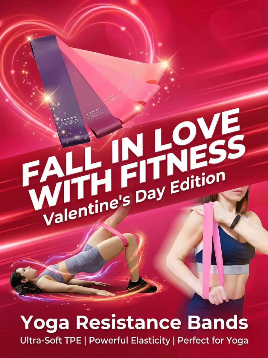 Non-Slip Fabric Glute Resistance Band for Glutes, Hips & Legs with vibrant fitness theme for Valentine's Day.