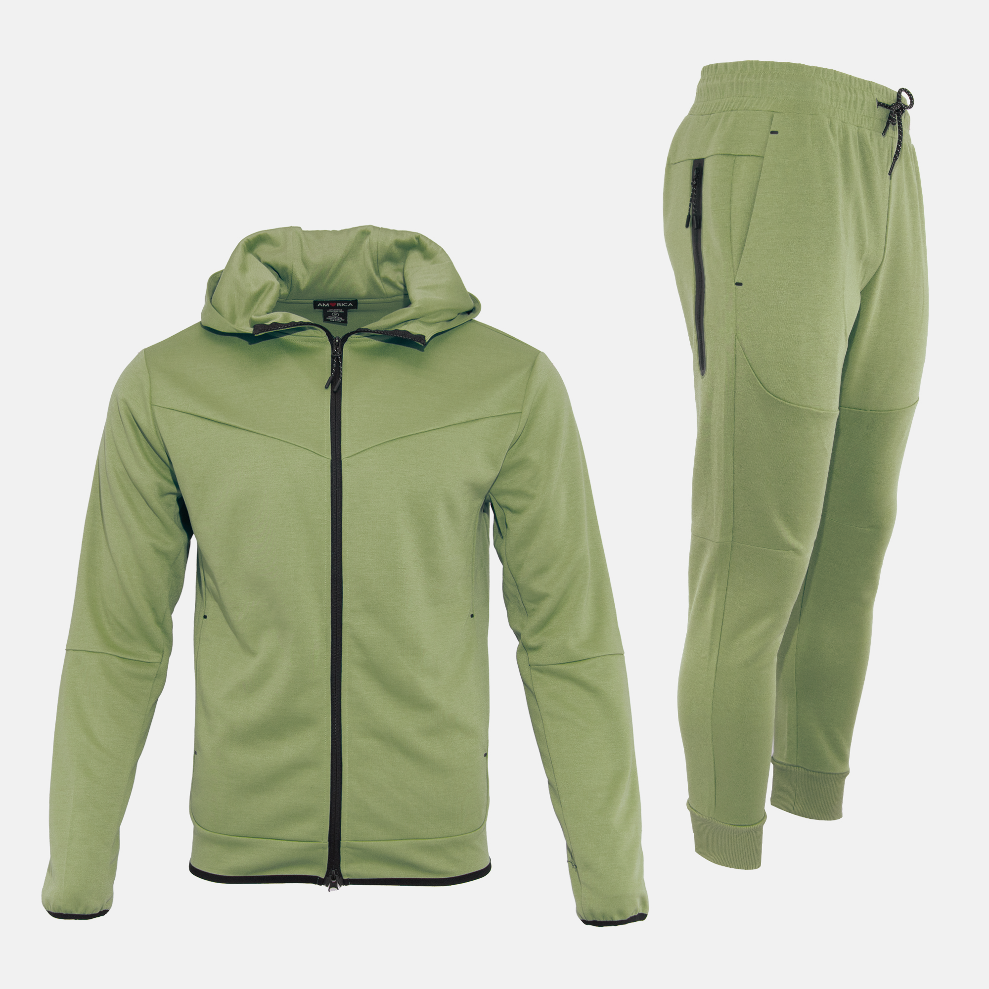 Men's Pro-Motion UltraTech Fleece Set featuring a green hoodie and matching joggers, perfect for style and comfort.