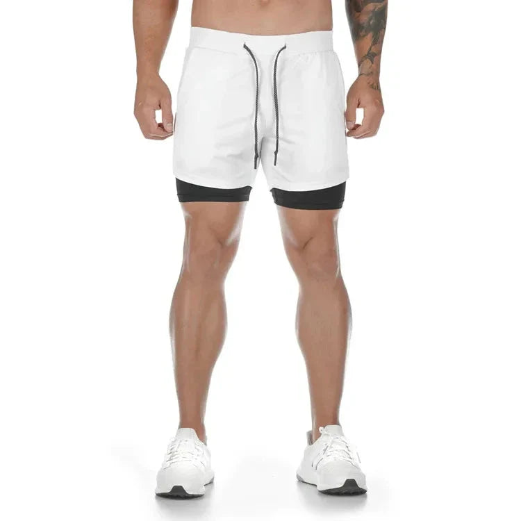Men’s 2-in-1 Camo Running Quick-Dry Gym Shorts in white, designed for comfort and performance during workouts.