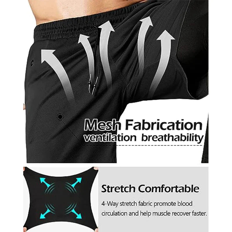 Men’s 2-in-1 Quick-Dry Training Pants featuring mesh fabrication for ventilation and 4-way stretch for comfort.
