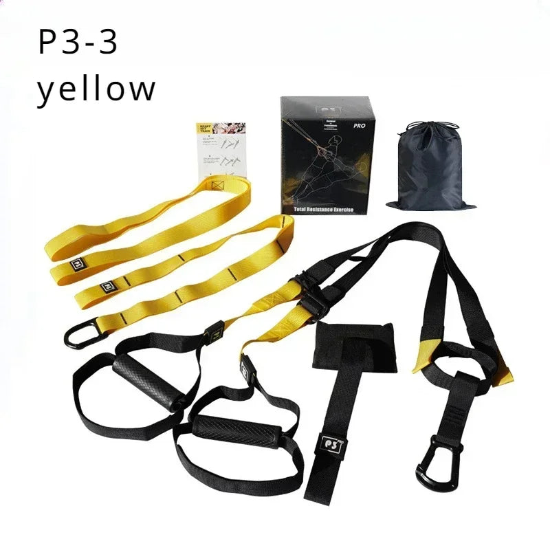 Adjustable Suspension Training Belt for Fitness Workouts set including straps and accessories.