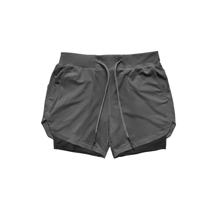 Men’s 2-in-1 Camo Running Quick-Dry Gym Shorts in gray, designed for comfort during workouts.