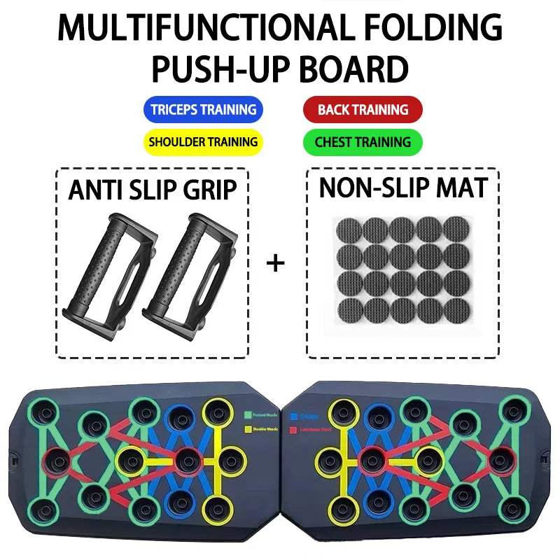 Image of Portable Multifunctional Push-up Board Set featuring anti-slip grips and non-slip mat for various training.