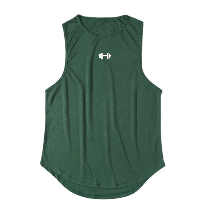 Summer Men's Gym Tank Top in dark green, sleeveless design, perfect for workouts and casual wear.