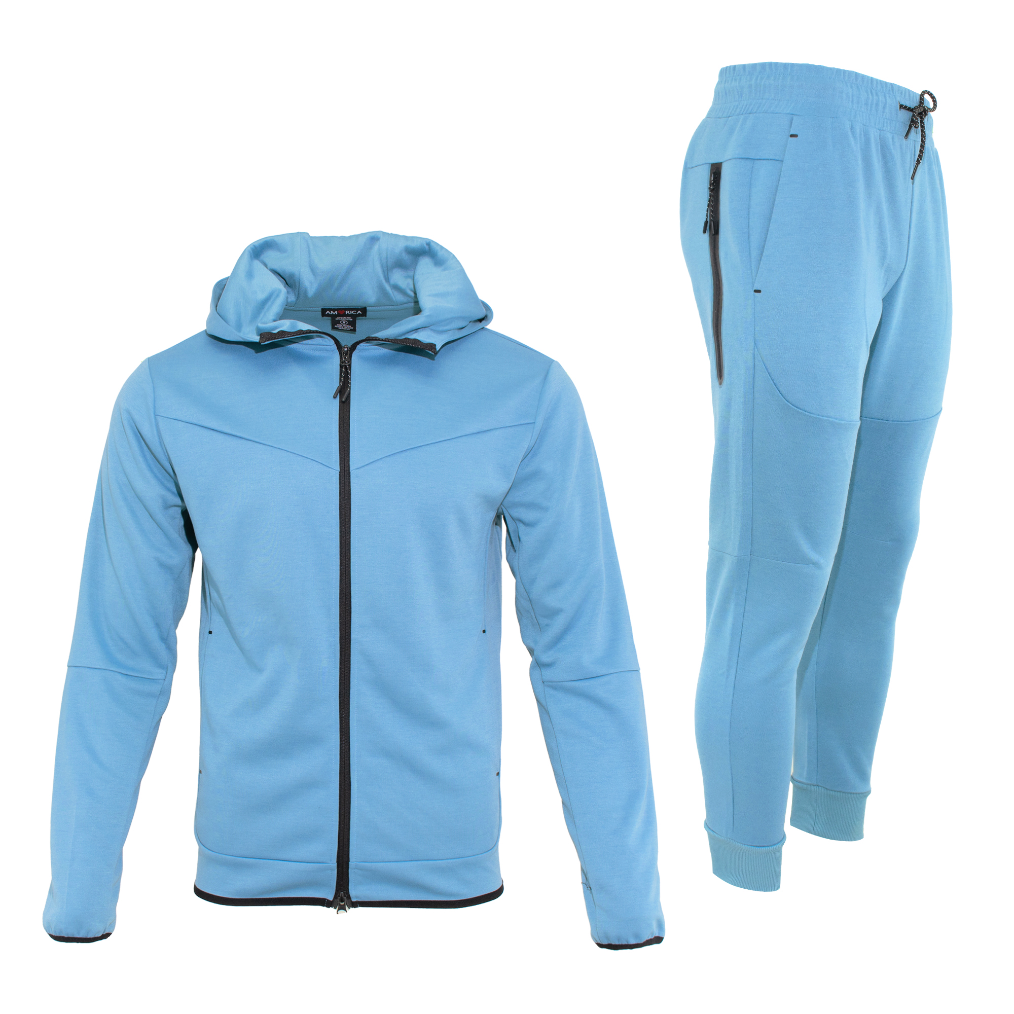 Men's Pro-Motion UltraTech Fleece Set featuring a blue hoodie and joggers, perfect for comfort and style.