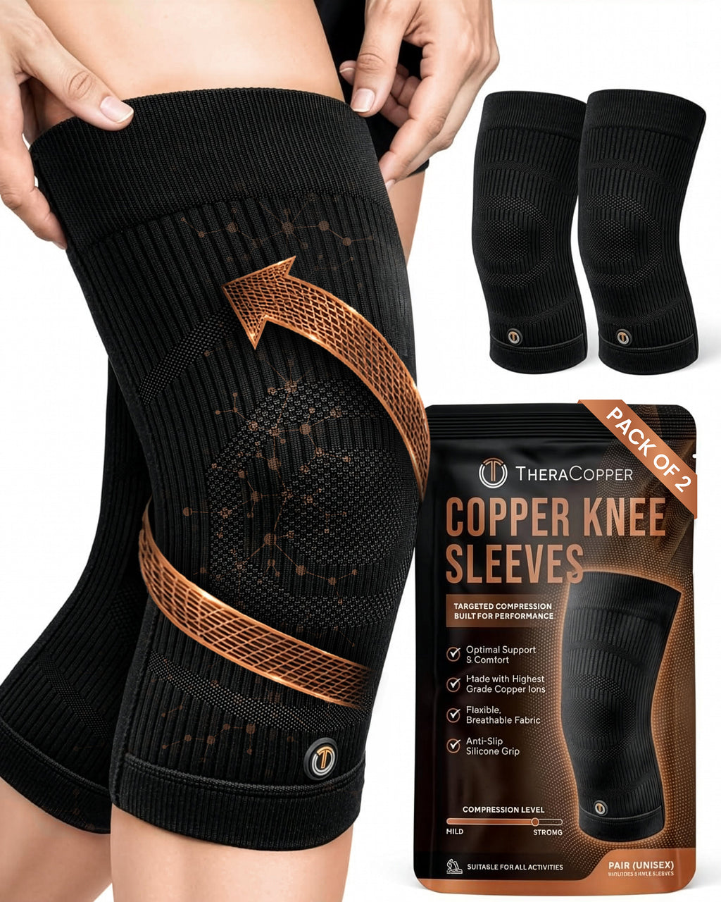 Copper Compression Knee Sleeves (2 Pack)