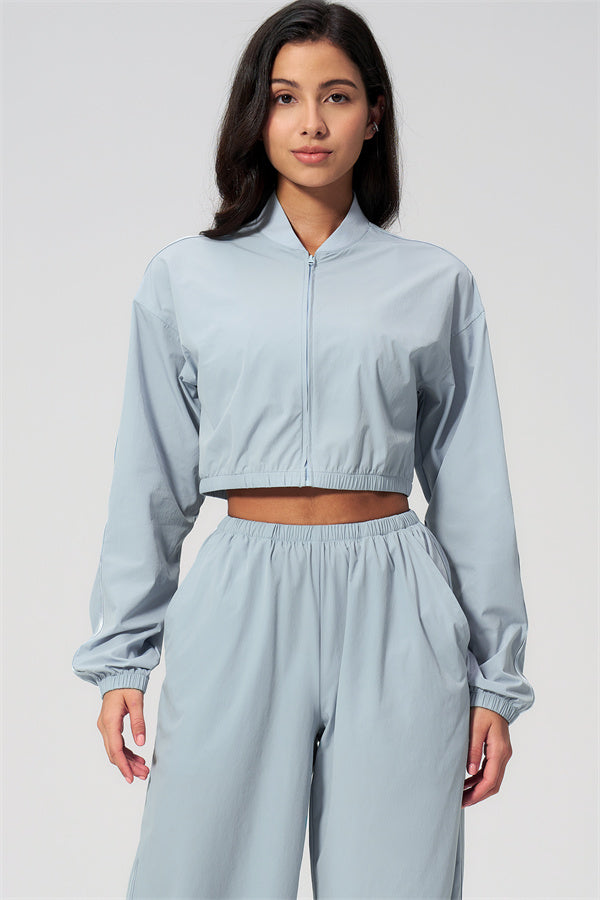 The Spunk UV protection Jacket Sweatpants 2-Piece Set featuring a light blue cropped jacket and matching sweatpants.