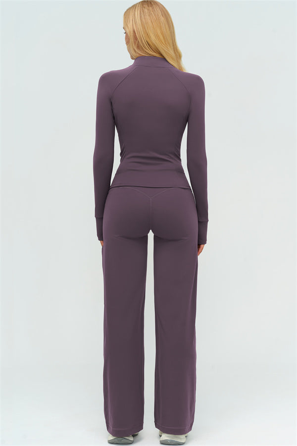 Twirl Zip Jacket Halter Tank Top & Straight‑Leg Pants Set | High-End 3‑Piece Activewear – Fitglutes