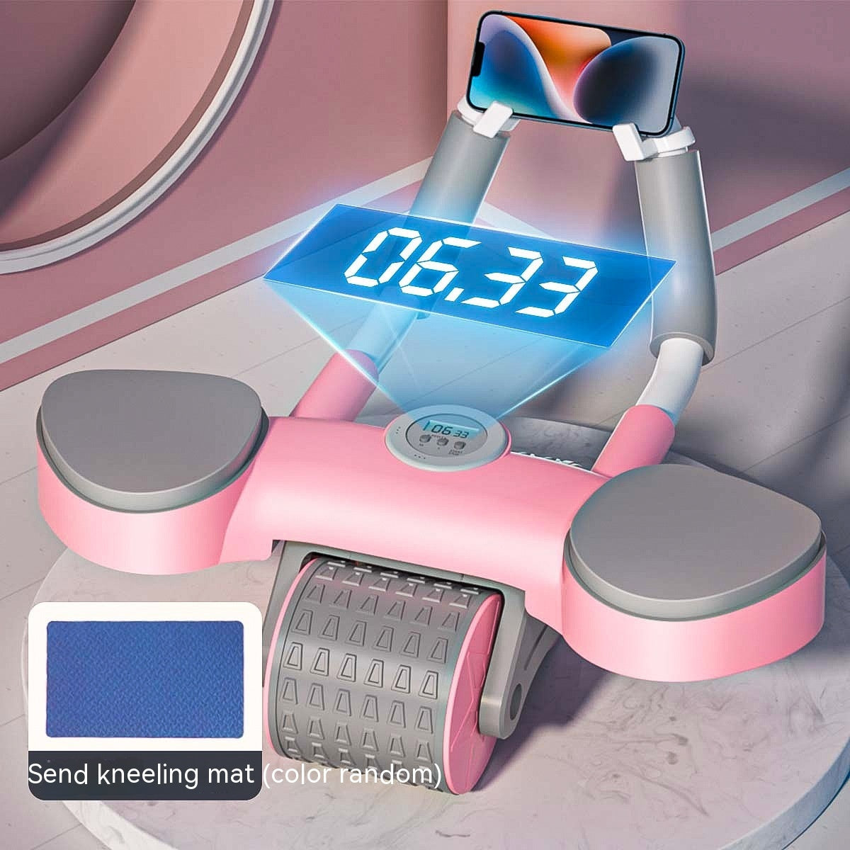 Abdominal Wheel Automatic Rebound Fitness Equipment with digital display and knees mat, designed for core strength training.