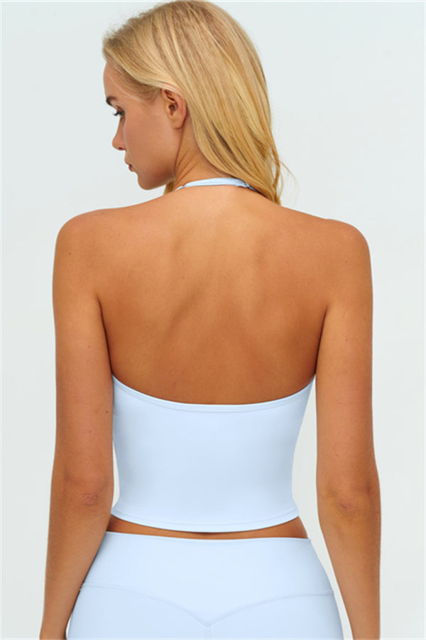 Twirl Zip Jacket Halter Tank Top & Straight‑Leg Pants Set | High-End 3‑Piece Activewear – Fitglutes