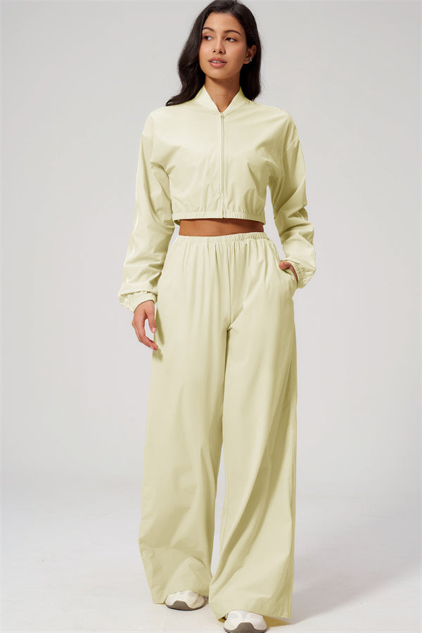 The Spunk UV protection Jacket Sweatpants 2-Piece Set in light yellow, featuring a relaxed fit for comfort and style.