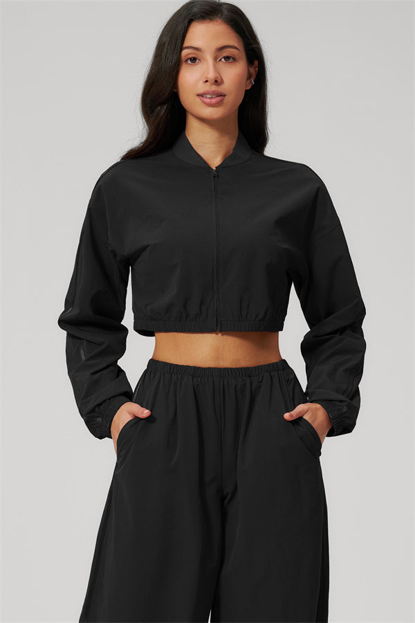 The Spunk UV protection Jacket Sweatpants 2-Piece Set featuring a stylish black cropped jacket and matching pants.