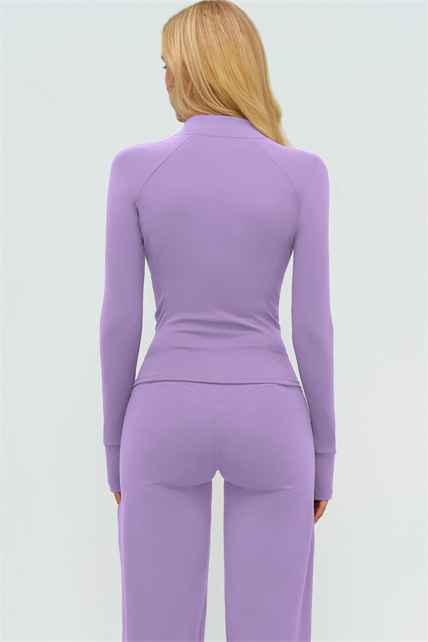 Twirl Zip Jacket Halter Tank Top & Straight‑Leg Pants Set | High-End 3‑Piece Activewear – Fitglutes